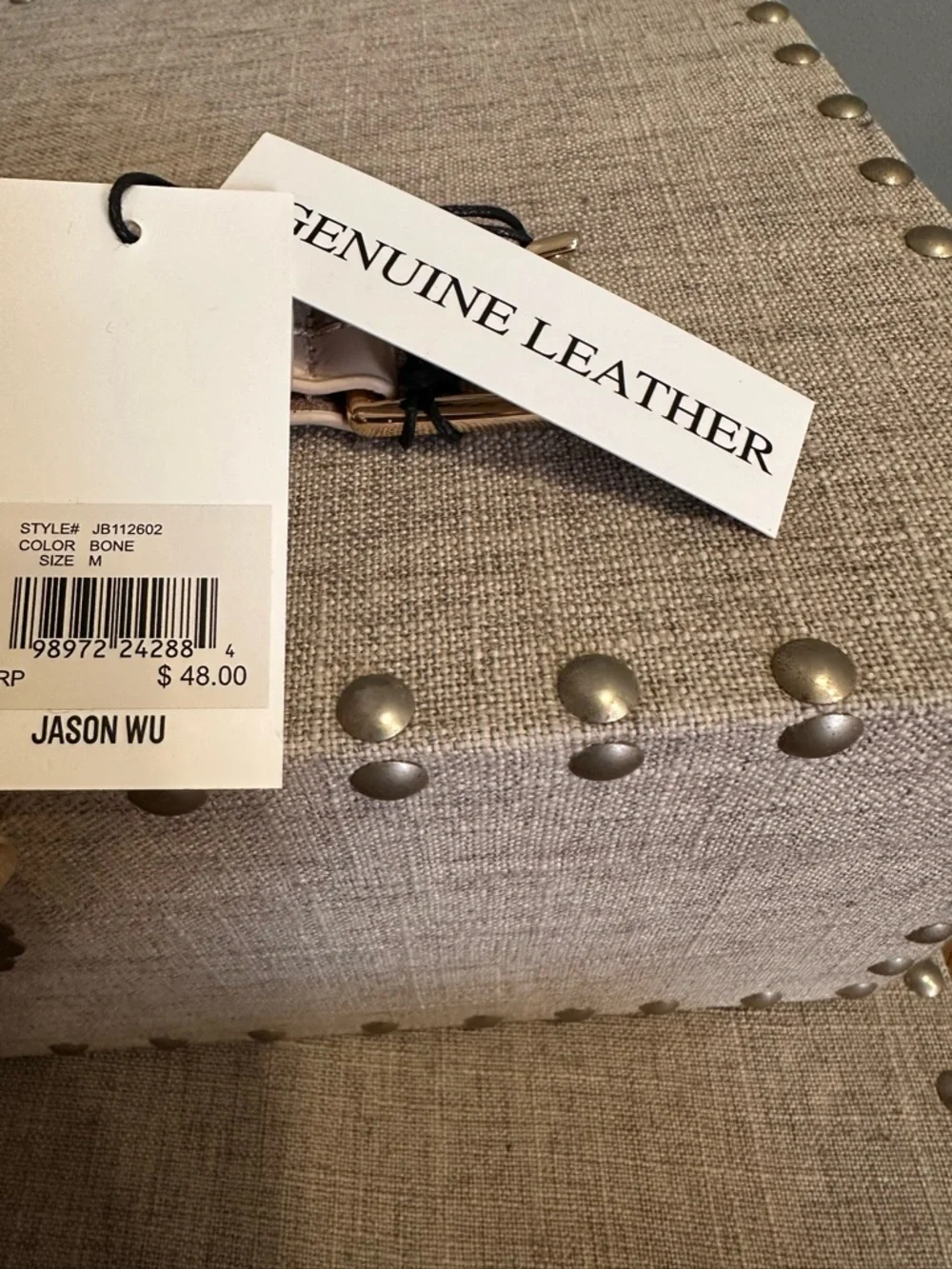Jason Wu Two-Tone Beige & Suede Leather Belt with Gold Buckle - Picture 4 of 5